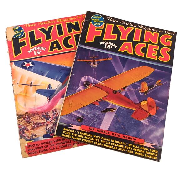 Flying Aces Magazine Lot November December 1936 VTG Pulp Aviation Fiction Combat - Picture 1 of 13